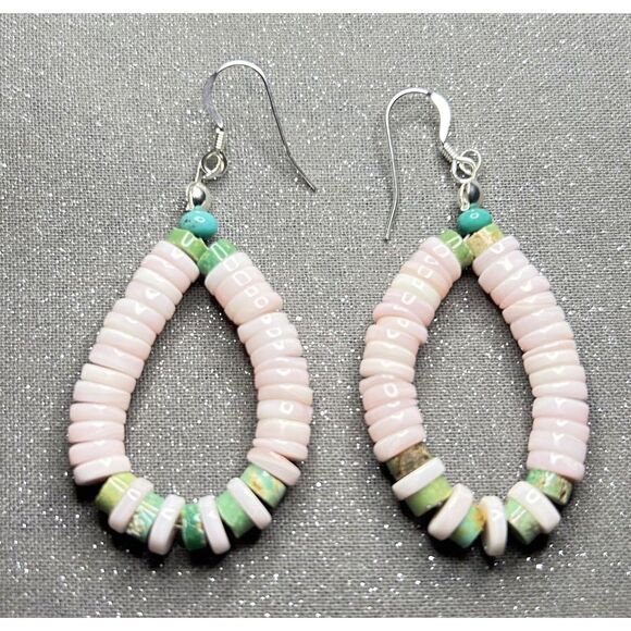 Mermaid Vibes Genuine Gemstone Beaded Teardrop Earrings β Silver & Handmade - Picture 5 of 7